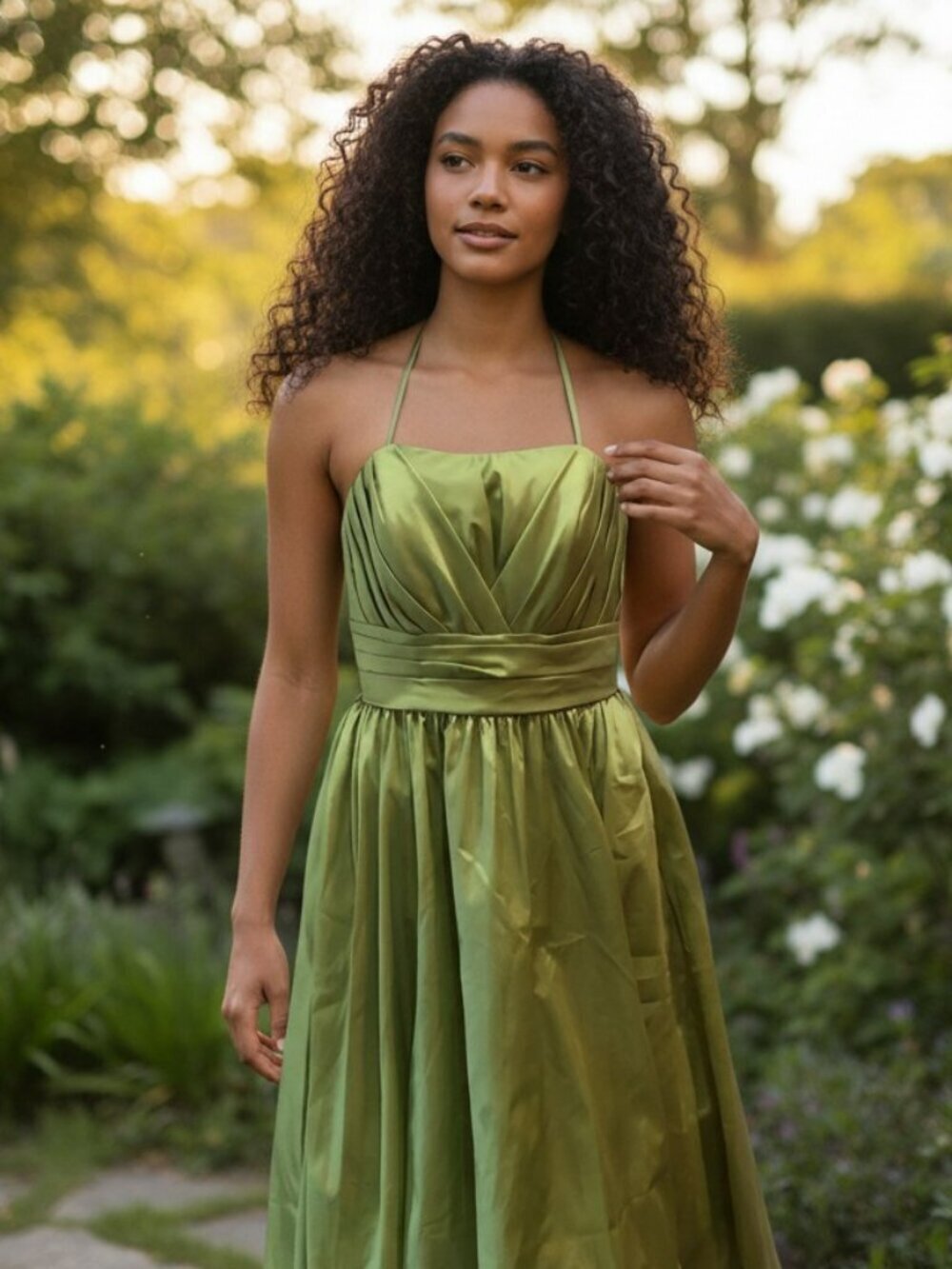 MoriLee Madeline Gardner Size 7 8 Green Halter Midi Bridesmaid Semi Formal Dress